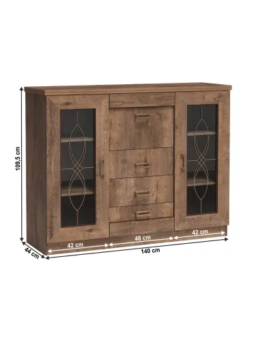 Comodă TEDY TYP T14 pentru dormitor, 140x44x110 cm, din PAL melaminat, MDF înfoliat și mânere metalice | MobilaOK