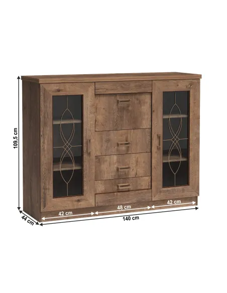 Comodă TEDY TYP T14 pentru dormitor, 140x44x110 cm, din PAL melaminat, MDF înfoliat și mânere metalice | MobilaOK