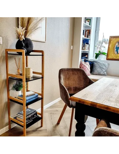 Etajeră NAOKO pentru living, dormitor, birou, 34x33x110 cm, PAL/Bambus | MobilaOK