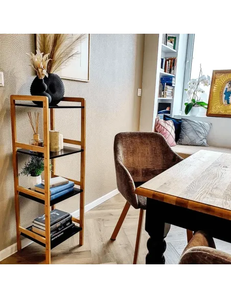 Etajeră NAOKO pentru living, dormitor, birou, 34x33x110 cm, PAL/Bambus | MobilaOK