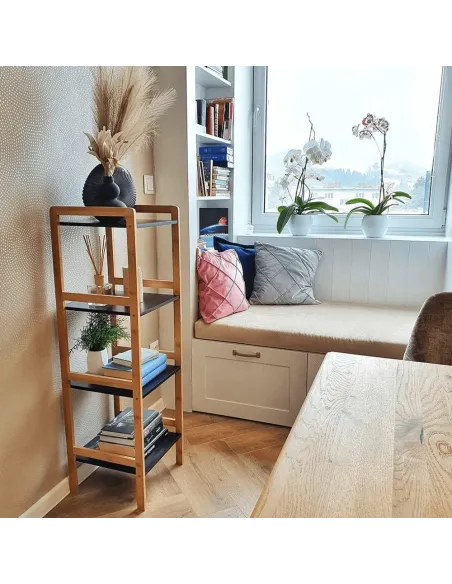 Etajeră NAOKO pentru living, dormitor, birou, 34x33x110 cm, PAL/Bambus | MobilaOK