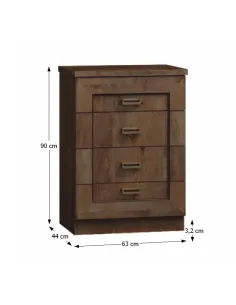 Comodă TEDY TYP T4 pentru dormitor/hol, 63x44x90 cm, din PAL melaminat, MDF înfoliat și mânere metalice | MobilaOK 2