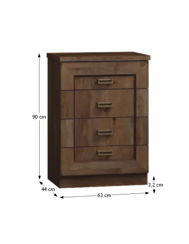 Comodă TEDY TYP T4 pentru dormitor/hol, 63x44x90 cm, din PAL melaminat, MDF înfoliat și mânere metalice | MobilaOK