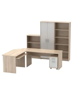 Ansamblu de birou JOHAN 2 NEW, home office, 150x67.5x73.5 cm, PAL melaminat stejar sonoma/alb | MobilaOK