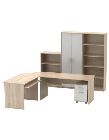 Ansamblu de birou JOHAN 2 NEW, home office, 150x67.5x73.5 cm, PAL melaminat stejar sonoma/alb | MobilaOK