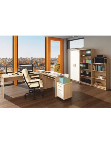 Ansamblu de birou JOHAN 2 NEW, home office, 150x67.5x73.5 cm, PAL melaminat stejar sonoma/alb | MobilaOK