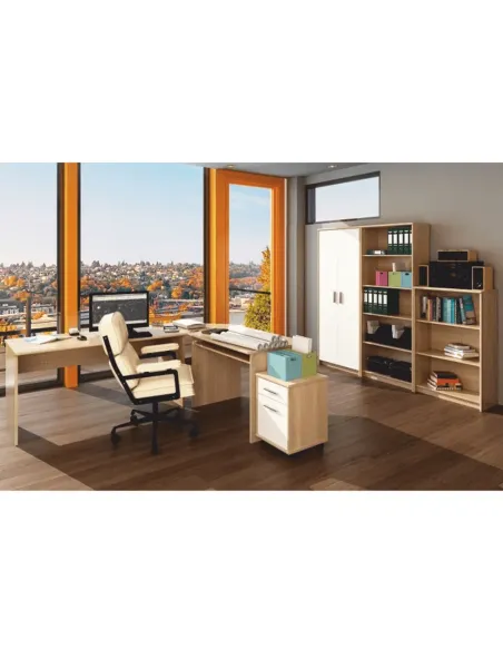 Ansamblu de birou JOHAN 2 NEW, home office, 150x67.5x73.5 cm, PAL melaminat stejar sonoma/alb | MobilaOK