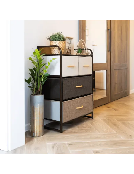 Comodă HAZEL TYP 2 pentru dormitor/hol, 58x78.5x29 cm, din MDF, metal și textil | MobilaOK
