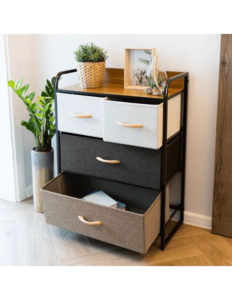 Comodă HAZEL TYP 2 pentru dormitor/hol, 58x78.5x29 cm, din MDF, metal și textil | MobilaOK