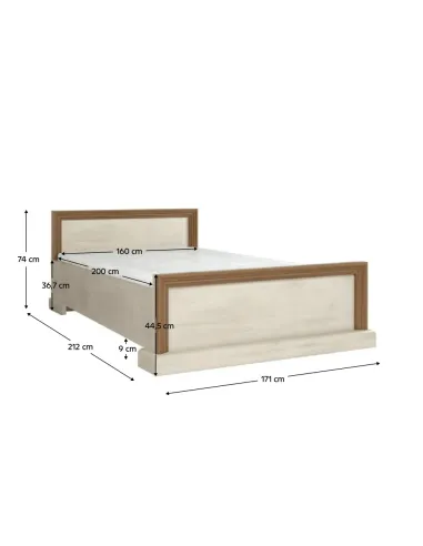 Pat, ROYAL L1, dormitor, 160x200, PAL melaminat cu finisaj pin nordic/stejar sălbatic | MobilaOK