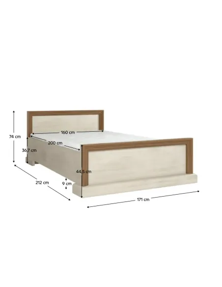 Pat, ROYAL L1, dormitor, 160x200, PAL melaminat cu finisaj pin nordic/stejar sălbatic | MobilaOK