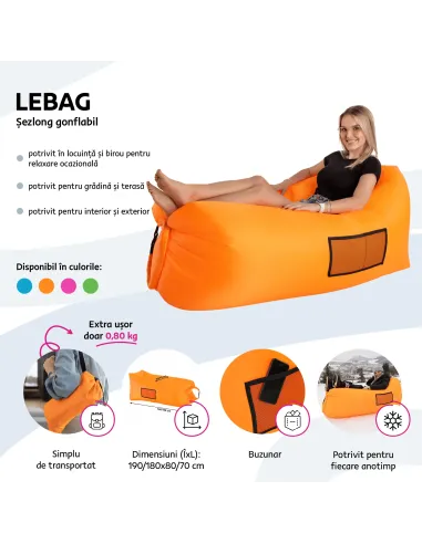Geantă scaun gonflabilă LEBAG, interior/exterior, 50x70 cm (neflat), nailon | MobilaOK