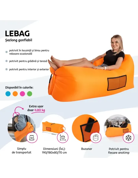 Geantă scaun gonflabilă LEBAG, interior/exterior, 50x70 cm (neflat), nailon | MobilaOK