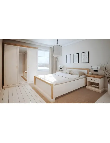 Pat, ROYAL L1, dormitor, 160x200, PAL melaminat cu finisaj pin nordic/stejar sălbatic | MobilaOK