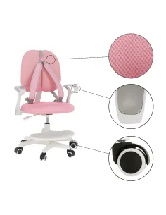 Scaun birou ANAIS, roz/alb, 58x55x83-102 cm, plastic și plasă | MobilaOK 2