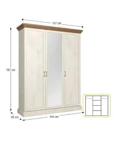 Dulap, ROYAL S3D, living/dormitor, 154x197x60 cm, PAL melaminat pin nordic/stejar sălbatic | MobilaOK
