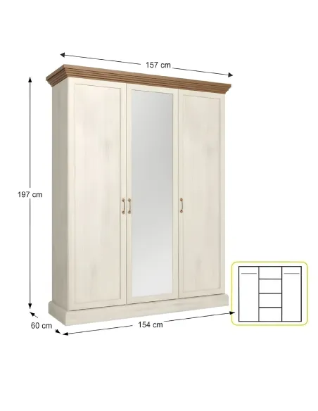 Dulap, ROYAL S3D, living/dormitor, 154x197x60 cm, PAL melaminat pin nordic/stejar sălbatic | MobilaOK