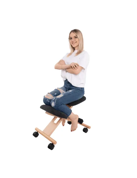 Scaun ergonomic KONDELA, birou, 46x65x56-72 cm, lemn fag și țesătură | MobilaOK