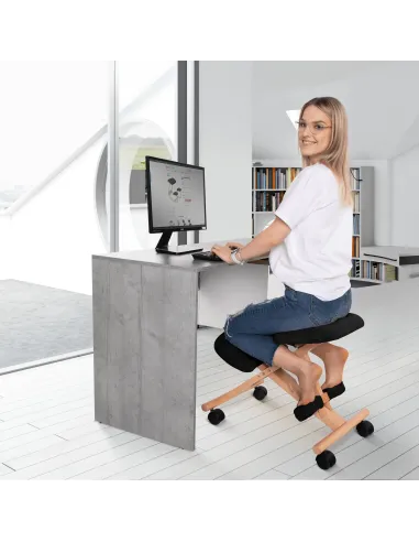 Scaun ergonomic KONDELA, birou, 46x65x56-72 cm, lemn fag și țesătură | MobilaOK
