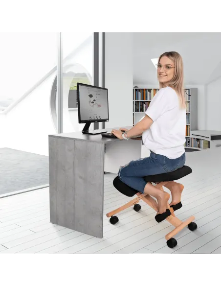 Scaun ergonomic KONDELA, birou, 46x65x56-72 cm, lemn fag și țesătură | MobilaOK