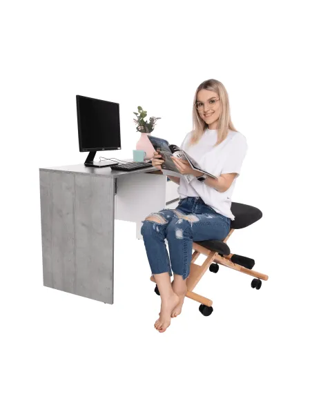 Scaun ergonomic KONDELA, birou, 46x65x56-72 cm, lemn fag și țesătură | MobilaOK