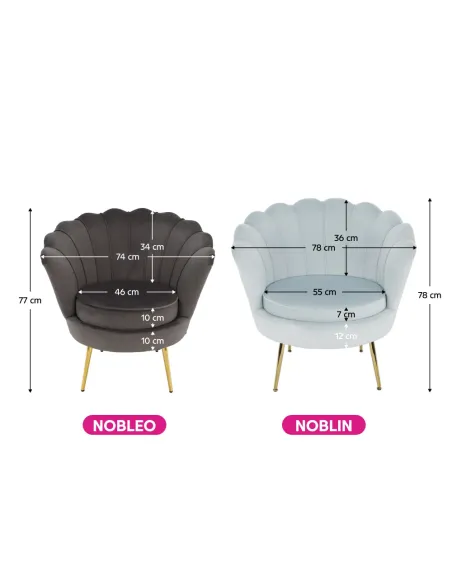 Fotoliu NOBLIN KONDELA living, 76x78x78 cm, catifea Velvet/metal | MobilaOK