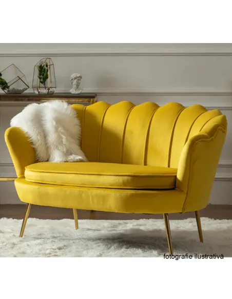 Bancă NOBLIN Art-deco, hol/dormitor, 135x75x78 cm, catifea velvet/metal auriu | MobilaOK