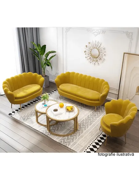 Bancă NOBLIN Art-deco, hol/dormitor, 135x75x78 cm, catifea velvet/metal auriu | MobilaOK