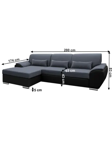 Colţar extensibil, negru/gri închis, model stânga, EMILY | MobilaOK