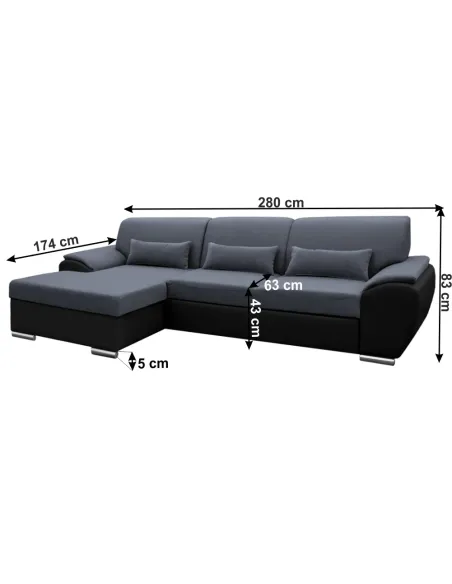 Colţar extensibil, negru/gri închis, model stânga, EMILY | MobilaOK