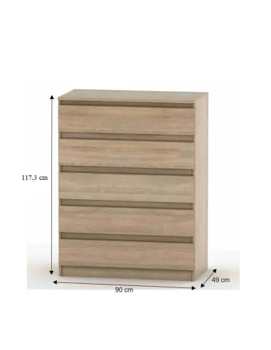 Comodă HANY NEW 005 pentru dormitor, 90x49x117 cm, PAL melaminat stejar sonoma | MobilaOK