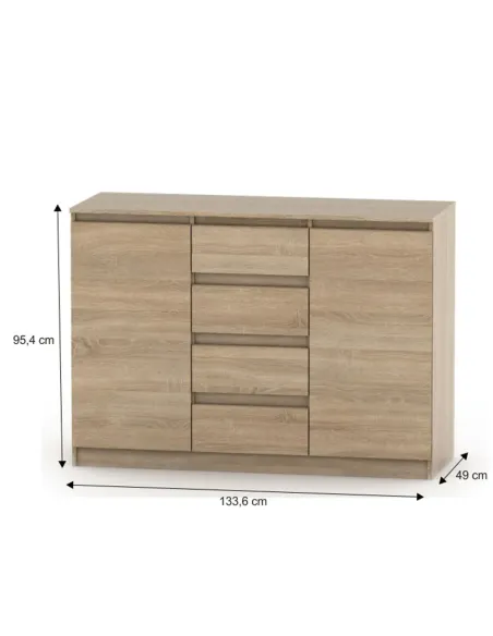 Comodă HANY NEW 010 pentru dormitor/hol, 133.6x49x95.4 cm, PAL laminat stejar sonoma | MobilaOK