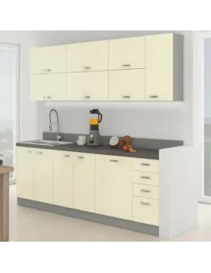 Ansamblu Bucătărie PRADO, crem lucios/gri, 2.6 m, PAL melaminat | MobilaOK 2