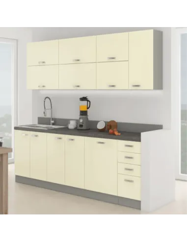 Ansamblu Bucătărie PRADO, crem lucios/gri, 2.6 m, PAL melaminat | MobilaOK