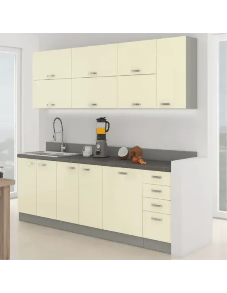 Ansamblu Bucătărie PRADO, crem lucios/gri, 2.6 m, PAL melaminat | MobilaOK