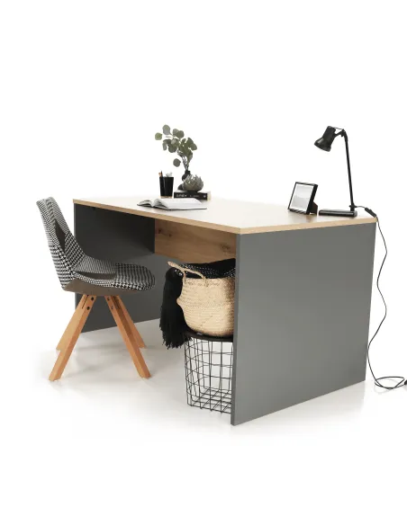 Masă de birou, grafit/stejar artisan, RIOMA NEW TYP 11 | MobilaOK