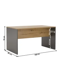Masă de birou RIOMA NEW TYP 16, birou, 160x80x76 cm, PAL laminat grafit/stejar artisan | MobilaOK 2