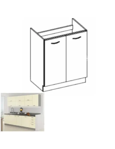 Dulap inferior pentru chiuvetă, crem extra lucios, PRADO 80 ZL 2F BB | MobilaOK