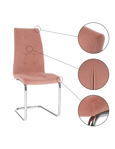 Scaun de masă, SALOMA NEW, dining, 42x56.5x105 cm, catifea roz / crom | MobilaOK