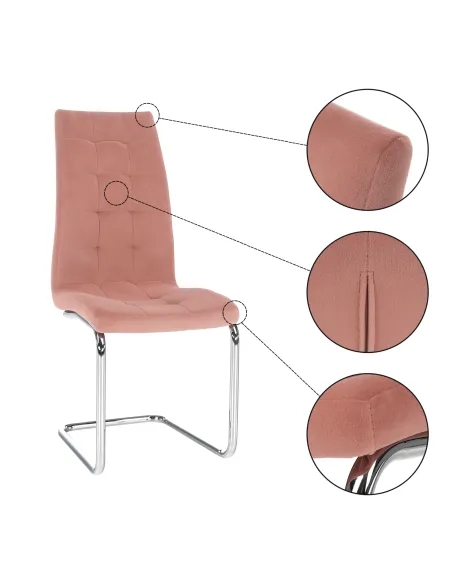 Scaun de masă, SALOMA NEW, dining, 42x56.5x105 cm, catifea roz / crom | MobilaOK
