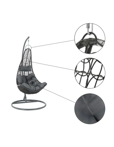 Fotoliu KALEA 2 NEW, interior/exterior, 105x105x195 cm, Oțel/Răchită/Textil | MobilaOK
