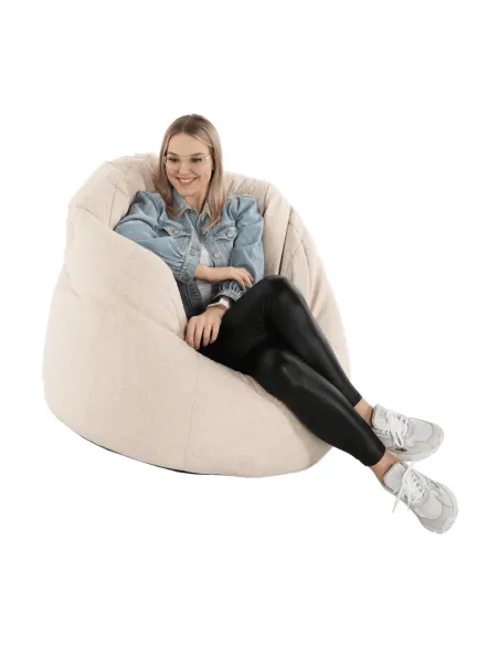 Fotoliu Puff KENOD, living, 80x80x95 cm, tesatura bej | MobilaOK