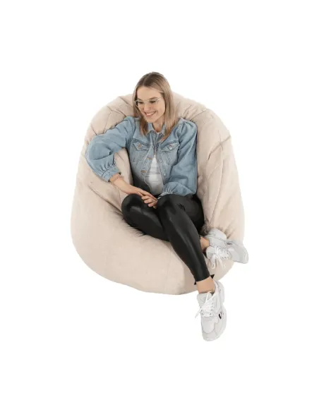 Fotoliu Puff KENOD, living, 80x80x95 cm, tesatura bej | MobilaOK