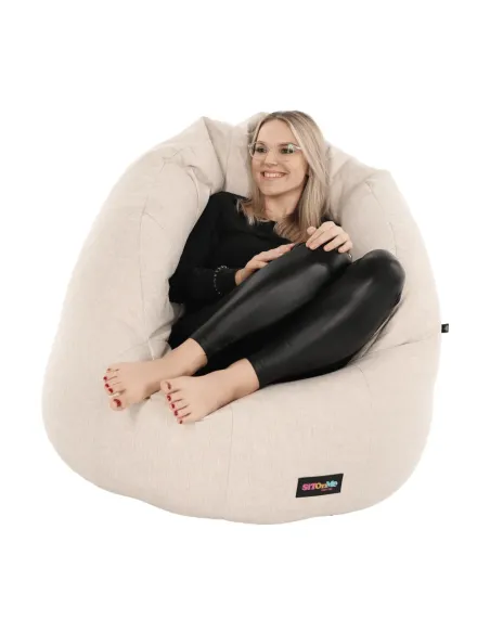 Fotoliu Puff KENOD, living, 80x80x95 cm, tesatura bej | MobilaOK