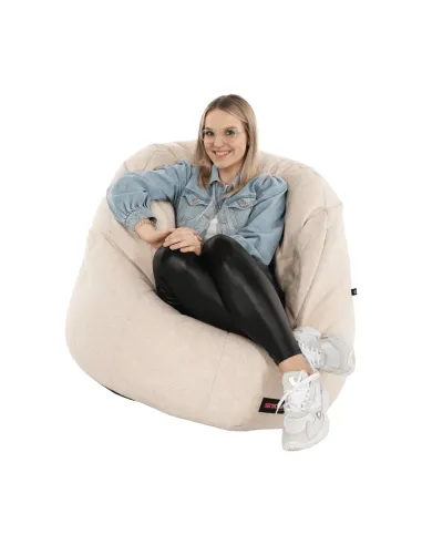 Fotoliu Puff KENOD, living, 80x80x95 cm, tesatura bej | MobilaOK