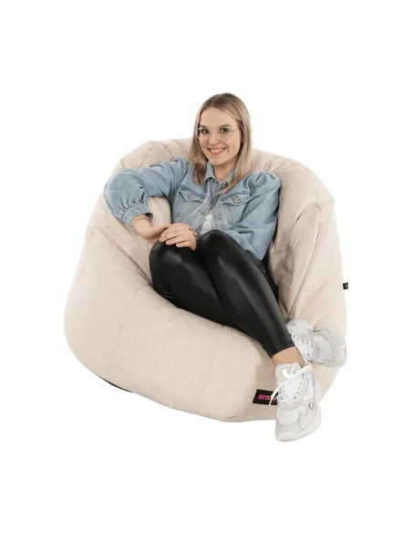 Fotoliu Puff KENOD, living, 80x80x95 cm, tesatura bej | MobilaOK