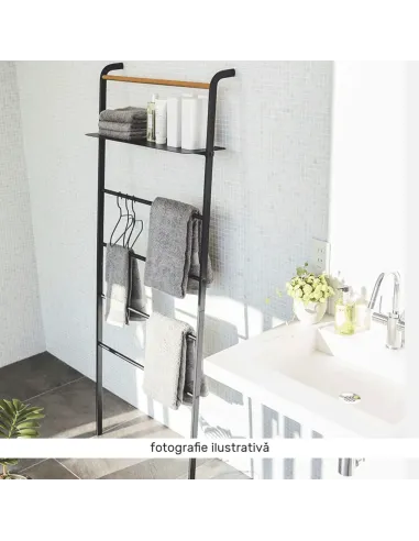 Cuier scară, BUBY, dormitor/hol, 40x26.5x160 cm, Metal, negru/metalic | MobilaOK