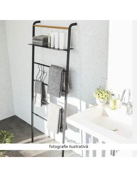 Cuier scară, BUBY, dormitor/hol, 40x26.5x160 cm, Metal, negru/metalic | MobilaOK