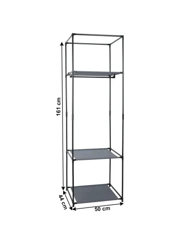 Dulap ALBUS, dormitor/hol, 50x44x161 cm, metal/ţesătură, negru | MobilaOK