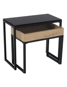 Set de 2 Mese de Cafea, DAGOR, living, 60x30x50 & 50x27x44 cm, MDF, sticlă, metal | MobilaOK